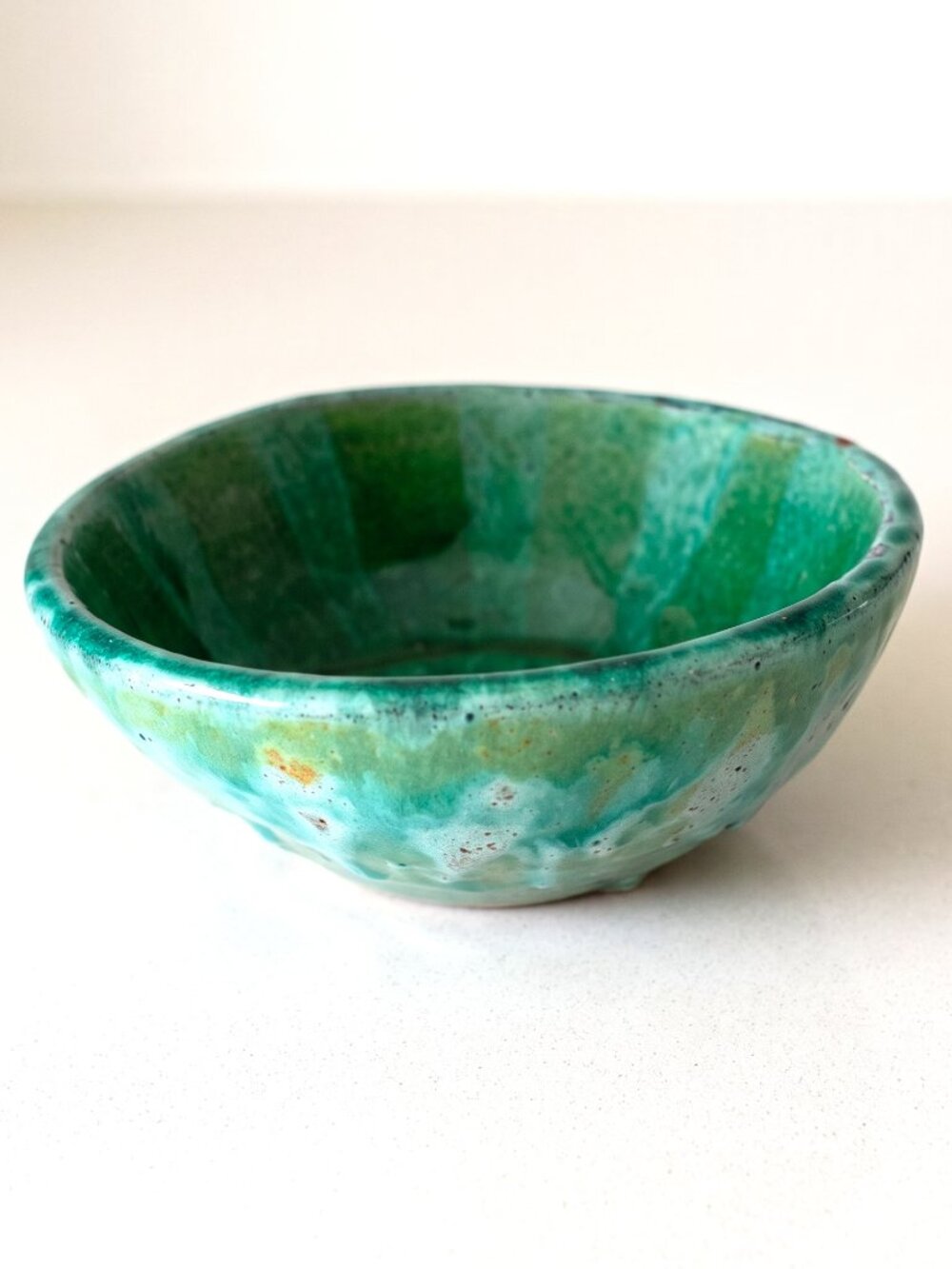 Handmade Green Studio Pottery Bowl 6.5” Artisan Stoneware Rustic Home Decor